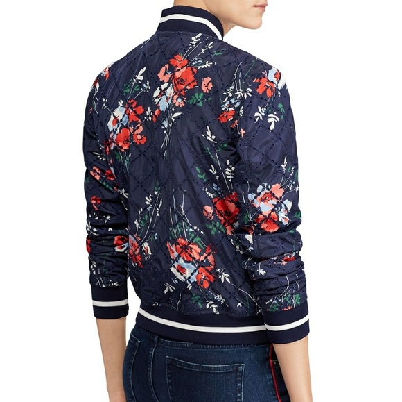 Ralph Lauren jacket bomber dark blue flowers sexy - Picture 2 of 2
